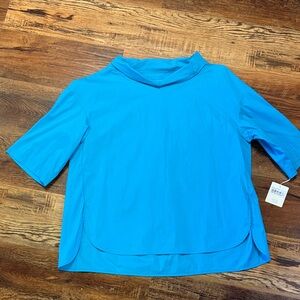 Light Blue Mock Neck Short-Sleeve Tunic Top